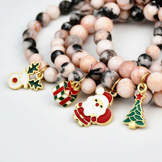 Bild von 1 Strang Stein Retro Charm-Armbänder Vergoldet Weihnachten Weihnachtsmann Weihnachten Weihnachtsbaum Emaille