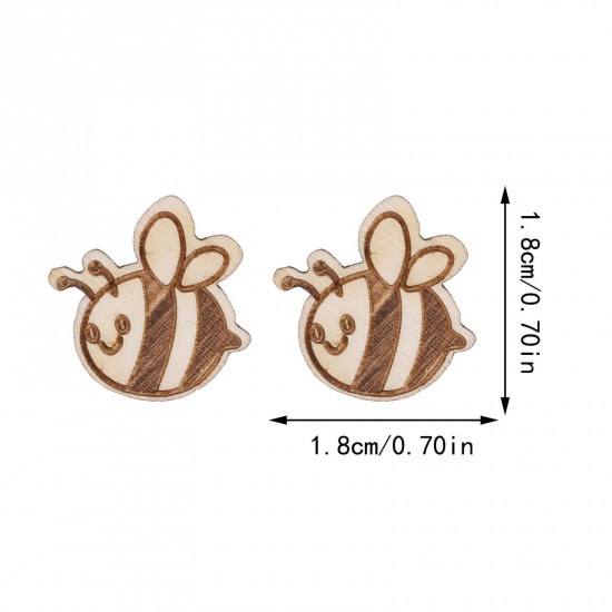 Picture of Wood Pastoral Style Ear Post Stud Earrings Light Brown Bee Animal Honeycomb