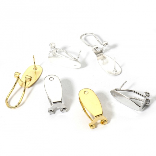 Picture of 2 PCs Brass Lever Back Clips Earrings Multicolor Oval Glue On 20mm x 10mm, Post/ Wire Size: (21 gauge)                                                                                                                                                        