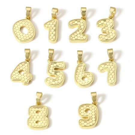 Brass Charm Pendant Real Gold Plated Number Fish Scale
