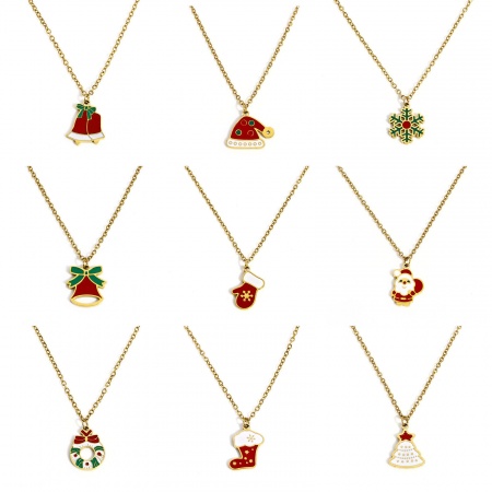 Picture of Wholesale Enamel Pendant Charm Necklace, Gold Plated 304 Stainless Steel Link Cable Chain, Women's Gift Jewelry For Retailer, 44.5cm(17 4/8") long, 1 Piece