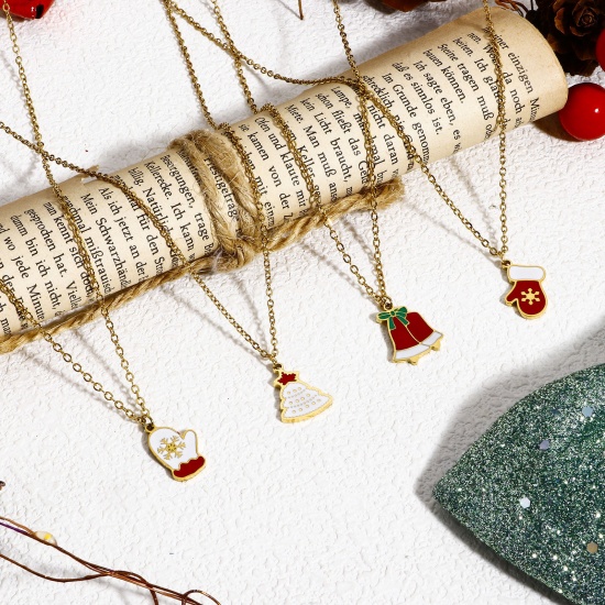 Picture of 304 Stainless Steel Link Cable Chain Necklace Gold Plated Enamel 44.5cm(17 4/8") long