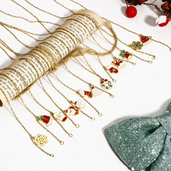 Picture of 304 Stainless Steel Link Cable Chain Necklace Gold Plated Enamel 44.5cm(17 4/8") long