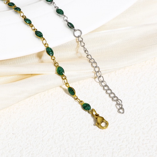 Picture of 304 Stainless Steel Handmade Link Chain Bracelets Silver Tone Marquise Double-sided Enamel 17cm(6 6/8") long