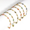 Bild von 1 Strang 304 Edelstahl Valentinstag Handgefertigte Gliederkette Armband Vergoldet Gänseblümchen Herz Doppelseitige Emaille 18.5cm lang