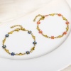 Bild von 1 Strang 304 Edelstahl Valentinstag Handgefertigte Gliederkette Armband Vergoldet Gänseblümchen Herz Doppelseitige Emaille 18.5cm lang