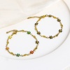 Picture of 304 Stainless Steel Religious Handmade Link Chain Bracelets Gold Plated Leaf Daisy Flower Double-sided Enamel 17.5cm(6 7/8") long