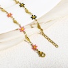 Picture of 304 Stainless Steel Religious Handmade Link Chain Bracelets Gold Plated Leaf Daisy Flower Double-sided Enamel 17.5cm(6 7/8") long