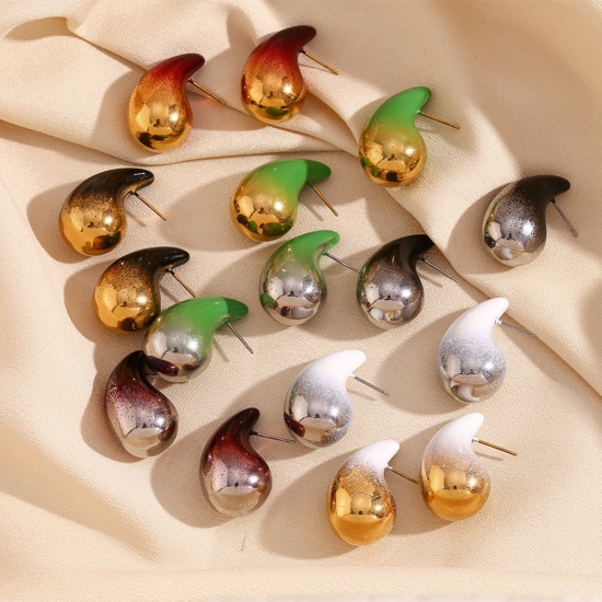 Picture of Eco-friendly Stylish Christmas Multicolor 316L Stainless Steel Cashew Drop Painted Ear Post Stud Earrings For Women Party