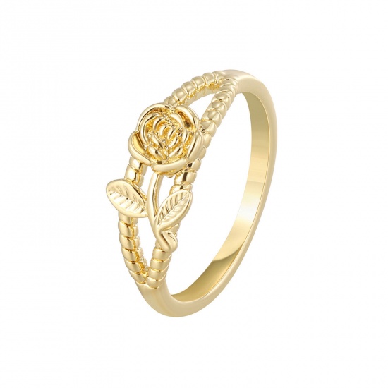 Picture of Eco-friendly Natural Pastoral Retro 18K Real Gold Plated Copper Unadjustable Rose Flower Rings For Women Party