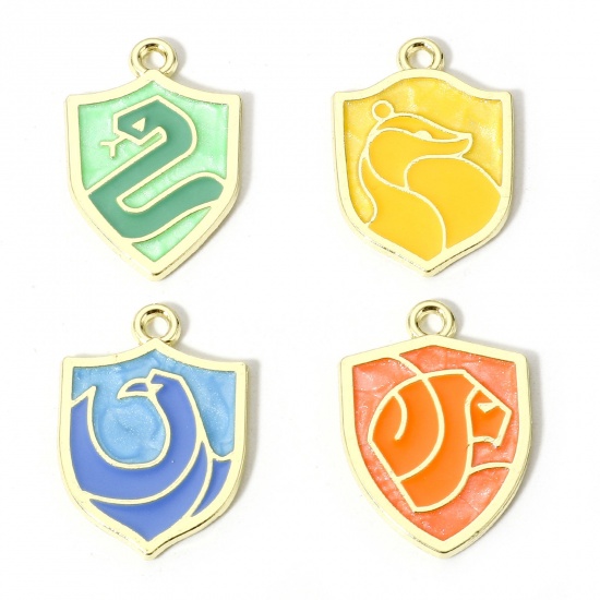 Picture of Zinc Based Alloy Charms Gold Plated Multicolor Pearlized Shield Animal Enamel 23mm x 16mm