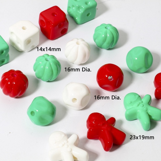 Image de 20 Pcs Perles pour DIY Fabrication de Bijoux de Charme en Acrylique Couleur Mélangée Au Hasard Bonhomme de Pain d'épices de Noël 3D