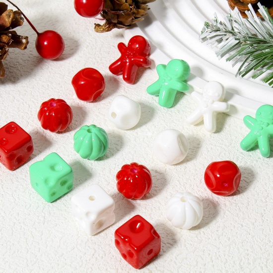 Image de 20 Pcs Perles pour DIY Fabrication de Bijoux de Charme en Acrylique Couleur Mélangée Au Hasard Bonhomme de Pain d'épices de Noël 3D