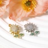 1 個 真鍮 チャーム ペンダント 多色 ヒマワリ 回転可能 クリア ジルコン 26mm x 15mm、 の画像