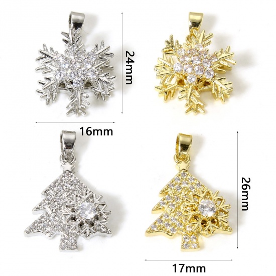 Picture of Brass Christmas Charms Multicolor Christmas Tree Snowflake Rotatable Clear Cubic Zirconia                                                                                                                                                                     