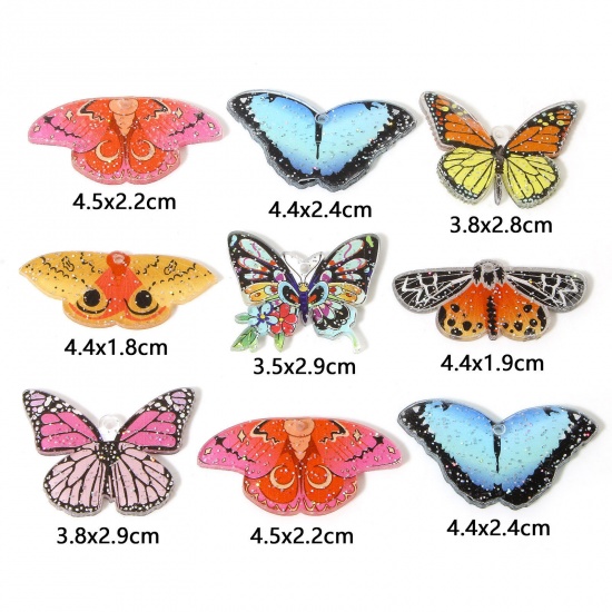 Bild von 10 Stück Acryl Gotisch Anhänger Motte Schmetterling Bunt Glitzernd Pulver