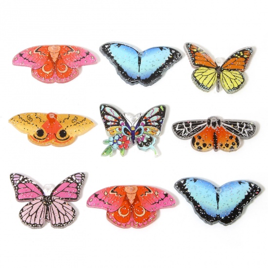 Bild von 10 Stück Acryl Gotisch Anhänger Motte Schmetterling Bunt Glitzernd Pulver
