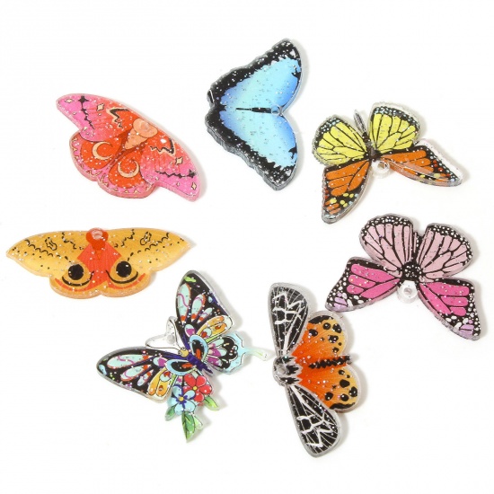 Image de 10 Pcs Pendentifs en Acrylique Gothique Papillon de nuit Papillons Multicolore Paillette