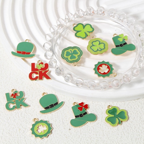 Picture of Zinc Based Alloy St Patrick's Day Charms Gold Plated Enamel