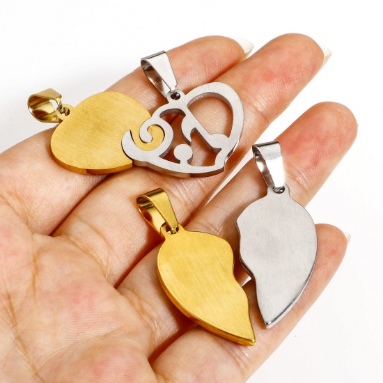 Image de 1 Kit Pendentifs en 304 Acier Inoxydable La Saint Valentin Plaqué Or & Argent Mat Soleil & Lune à Strass Transparent