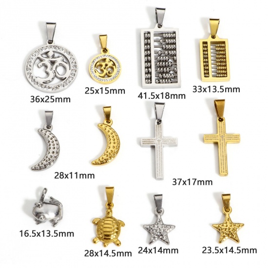 Picture of 304 Stainless Steel Valentine's Day Charms Multicolor Round OM/ Aum Symbol