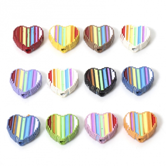 Imagen de 5 Unidades Zamak día de San Valentín Cuentas para la Fabricación de Joyas con Dijes de Bricolaje Multicolor Corazón Arco Iris Esmalte Aprox 11mm x 11mm, Agujero: Aprox 1.4mm