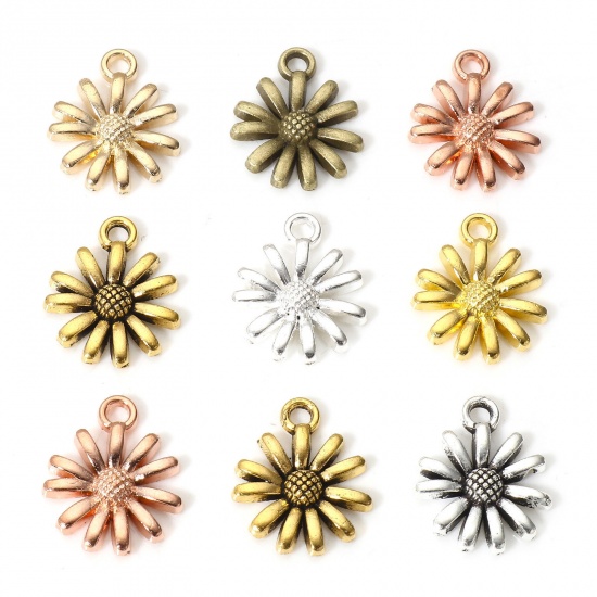 Picture of Zinc Based Alloy Charms Multicolor Daisy Flower 14.5mm x 12mm