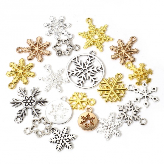 Picture of 20 PCs Zinc Based Alloy Christmas Charms Multicolor At Random Mixed Snowflake