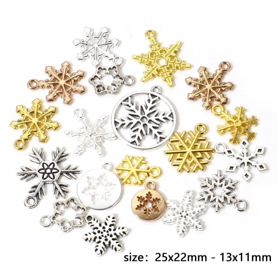 Picture of 20 PCs Zinc Based Alloy Christmas Charms Multicolor At Random Mixed Snowflake