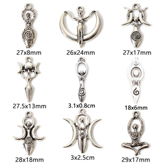 Picture of Zinc Based Alloy Mother's Day Charms Antique Silver Color Venus Of Willendorf Fertility Goddess Pregnancy Moon