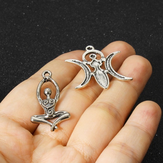 Picture of Zinc Based Alloy Mother's Day Charms Antique Silver Color Venus Of Willendorf Fertility Goddess Pregnancy Moon