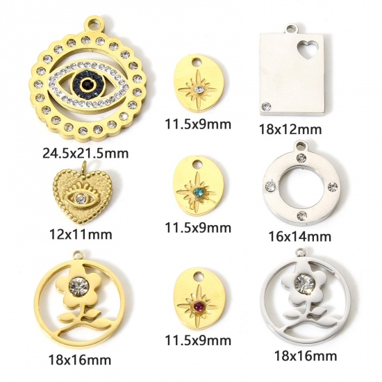 Bild von 1 Stück 304 Edelstahl Stilvoll Charms Rund Vergoldet Blumen Hohl Transparent Strass