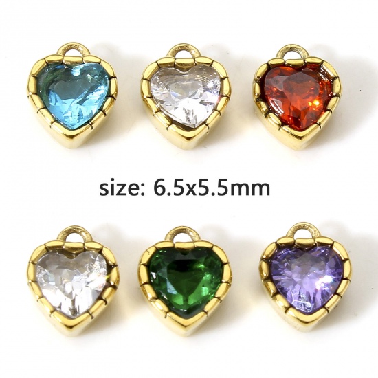 Immagine di 1 Pz 304 Acciaio Inossidabile Pietre Nascita Charms Cuore Oro Placcato Multicolore Strass