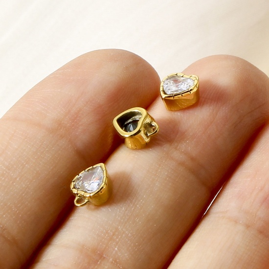 Immagine di 1 Pz 304 Acciaio Inossidabile Pietre Nascita Charms Cuore Oro Placcato Multicolore Strass