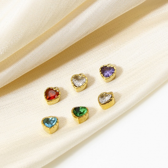 Immagine di 1 Pz 304 Acciaio Inossidabile Pietre Nascita Charms Cuore Oro Placcato Multicolore Strass