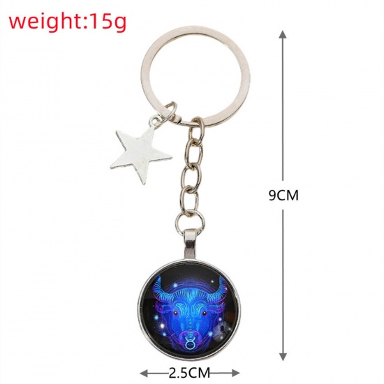 Bild von 1 Stück Glas Galaxis Schlüsselkette & Schlüsselring Silberfarbe Pentagramm Stern Sternbild