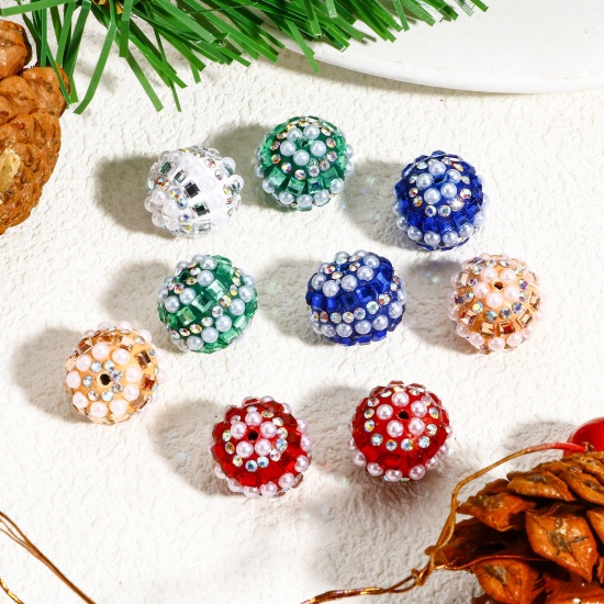 Image de 2 Pcs Perles pour DIY Fabrication de Bijoux de Pendentife A strass en Pâte Polymère Balle Multicolore A Strass 17mm Dia, Taille de Trou: 1.8mm