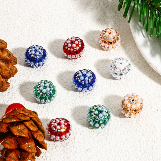 Image de 2 Pcs Perles pour DIY Fabrication de Bijoux de Pendentife A strass en Pâte Polymère Balle Multicolore A Strass 17mm Dia, Taille de Trou: 1.8mm