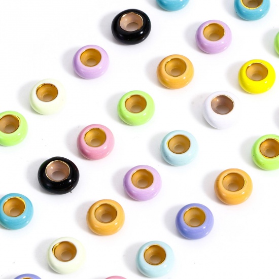 Immagine di 5 Pz Ottone Perline Distanziali con Anima in Gomma per Gioielli Fai-da-te che Fanno Risultati Tondo Multicolore Smalto 8.5mm Dia, Foro: Circa 2.2mm                                                                                                           