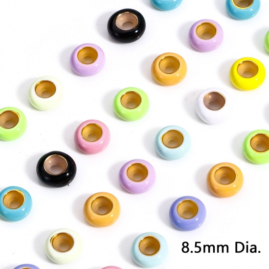 Immagine di 5 Pz Ottone Perline Distanziali con Anima in Gomma per Gioielli Fai-da-te che Fanno Risultati Tondo Multicolore Smalto 8.5mm Dia, Foro: Circa 2.2mm                                                                                                           