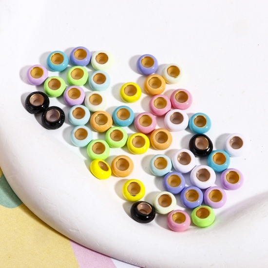 Picture of Brass Stopper Spacer Beads With Rubber Core For DIY Jewelry Making Findings Round Multicolor Enamel 8.5mm Dia., Hole: Approx 2.2mm                                                                                                                            