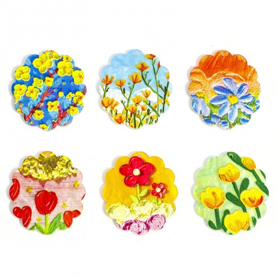 Picture of Acrylic Pendants Relief Oil Painting Style Flower Multicolor 4cm x 3.5cm