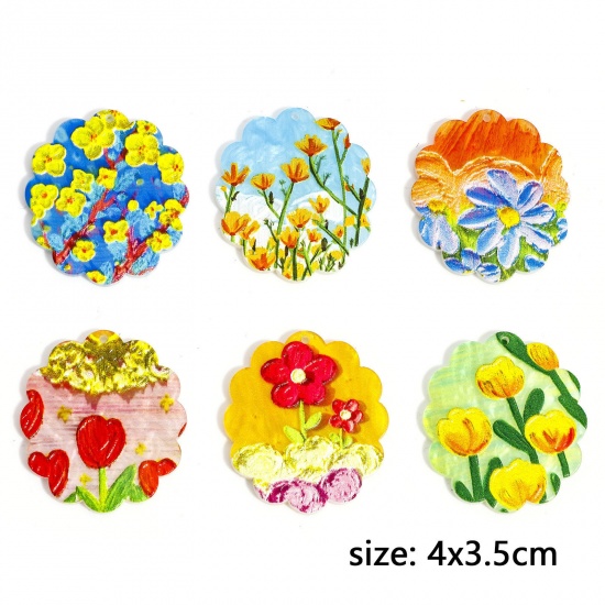 Picture of Acrylic Pendants Relief Oil Painting Style Flower Multicolor 4cm x 3.5cm