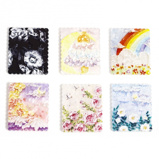 Picture of Acrylic Pendants Relief Oil Painting Style Flower Multicolor 3.5cm x 2.9cm