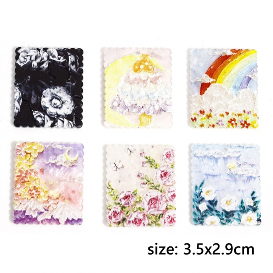 Picture of Acrylic Pendants Relief Oil Painting Style Flower Multicolor 3.5cm x 2.9cm