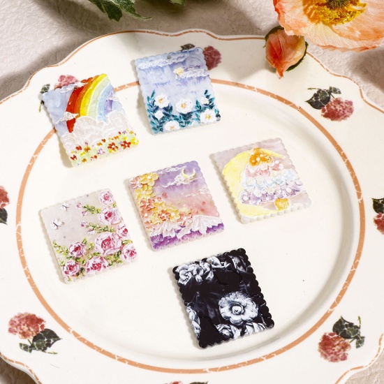 Image de 10 Pcs Pendentifs en Acrylique Fleurs Multicolore 3.5cm x 2.9cm
