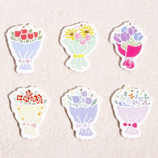 Image de 10 Pcs Pendentifs en Acrylique La Saint Valentin Fleurs Multicolore