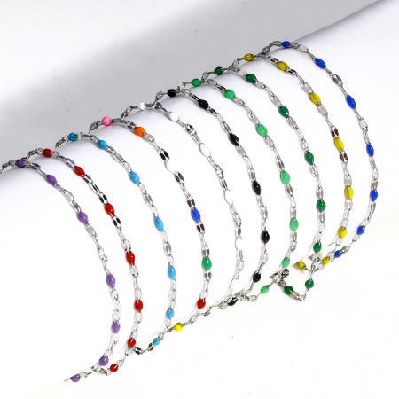 304 Stainless Steel Lips Chain Bracelets Silver Tone Enamel 17.5cm(6 7/8") long