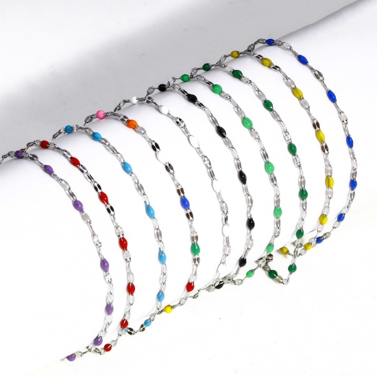Picture of 304 Stainless Steel Lips Chain Bracelets Silver Tone Enamel 17.5cm(6 7/8") long