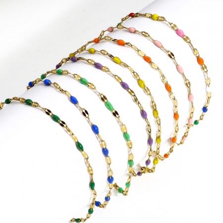 1 Pz 304 Acciaio Inossidabile Catena delle Labbra Braccialetti Oro Placcato Smalto 17.5cm Lunghezza